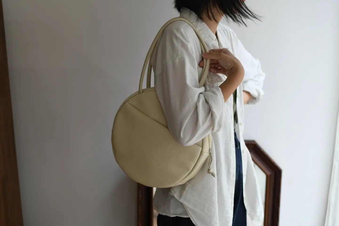 【horii.】 ラウンドバッグ "ソフト アドレ" アイボリー Soft Adore（66-22）PAGOT 本革 レザーバッグ レディースバッグ ショルダー ポシェット 受注生産