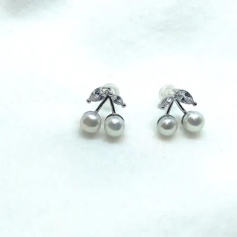2115 真珠ピアス・さくらんぼ・R（淡水本真珠・ボタン） 贈り物 かわいい アクセサリー カジュアル オシャレ クリスマスプレゼント チェリー
