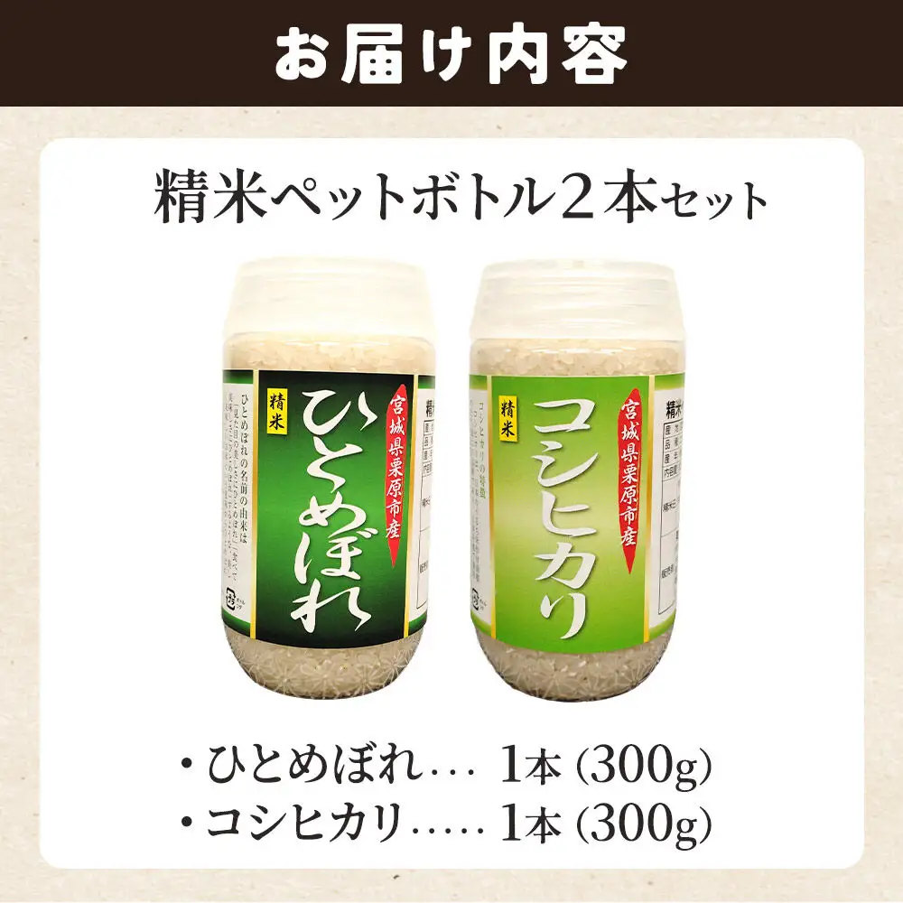 米 白米 令和7年産 精米ペットボトル 300g×2本セット (ひとめぼれ、コシヒカリ) お試し 食べ比べ