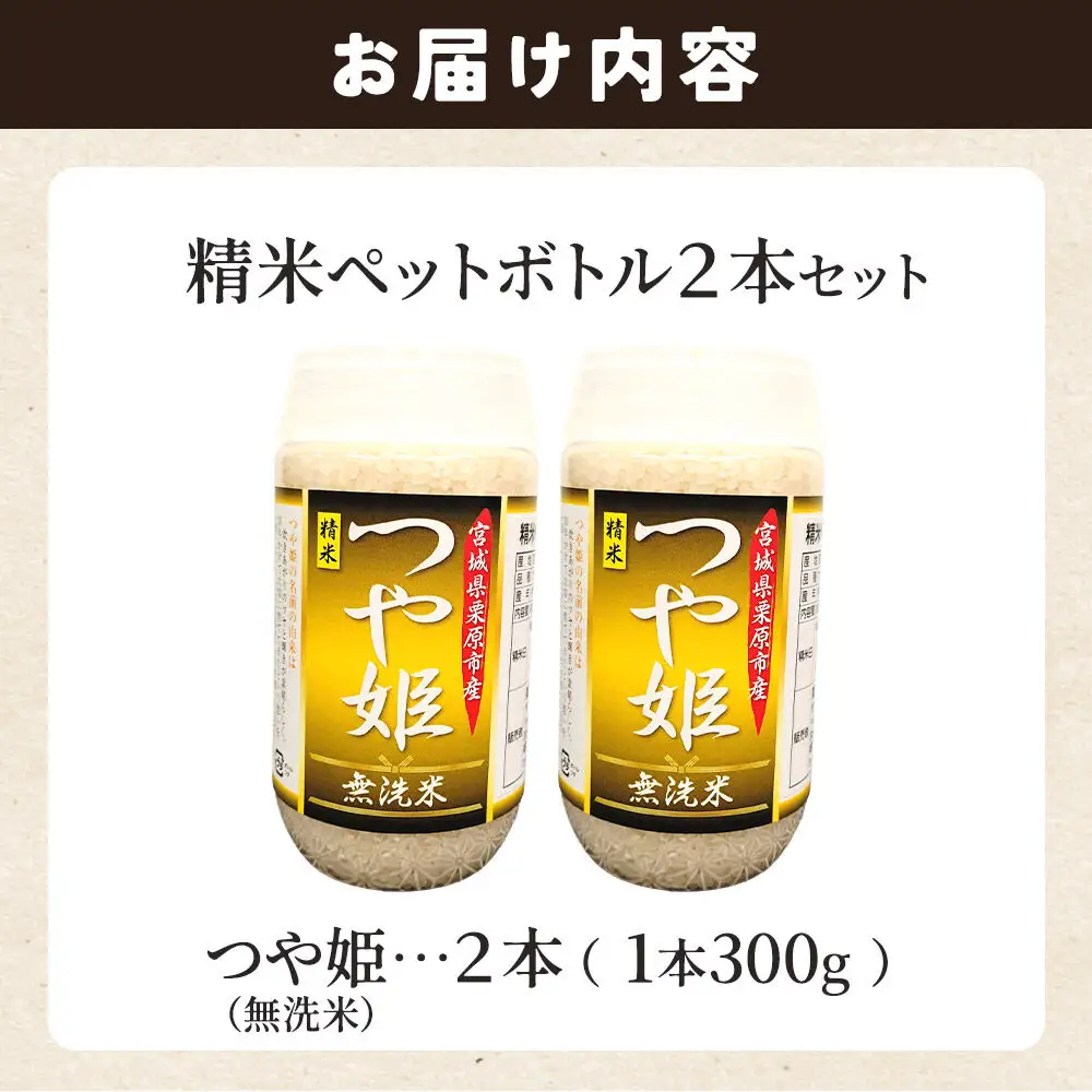 米 白米 令和7年産 精米ペットボトル 300g×2本セット (つや姫、つや姫) お試し 食べ比べ