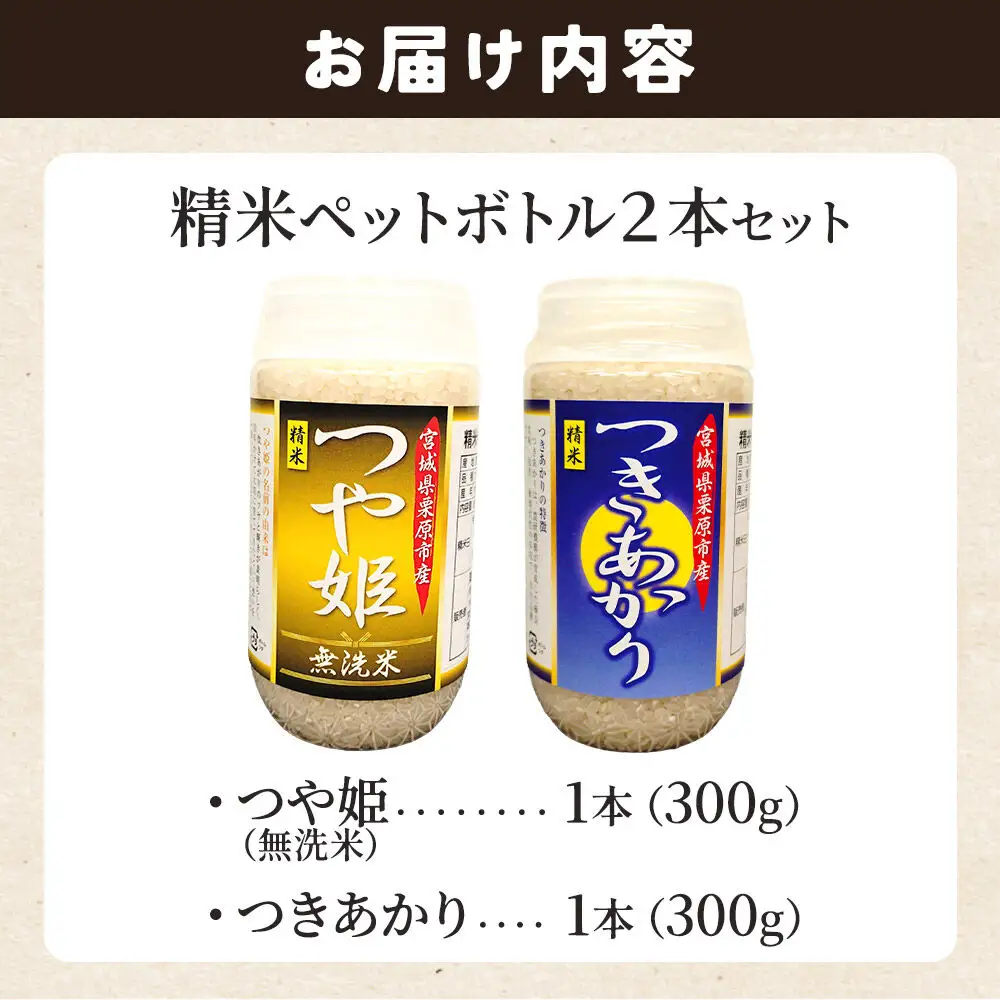米 白米 令和7年産 精米ペットボトル 300g×2本セット (つや姫、つきあかり) お試し 食べ比べ