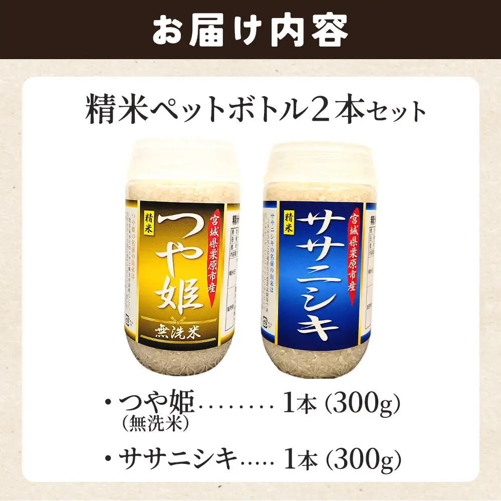 米 白米 令和7年産 精米ペットボトル 300g×2本セット (つや姫、ササニシキ) お試し 食べ比べ