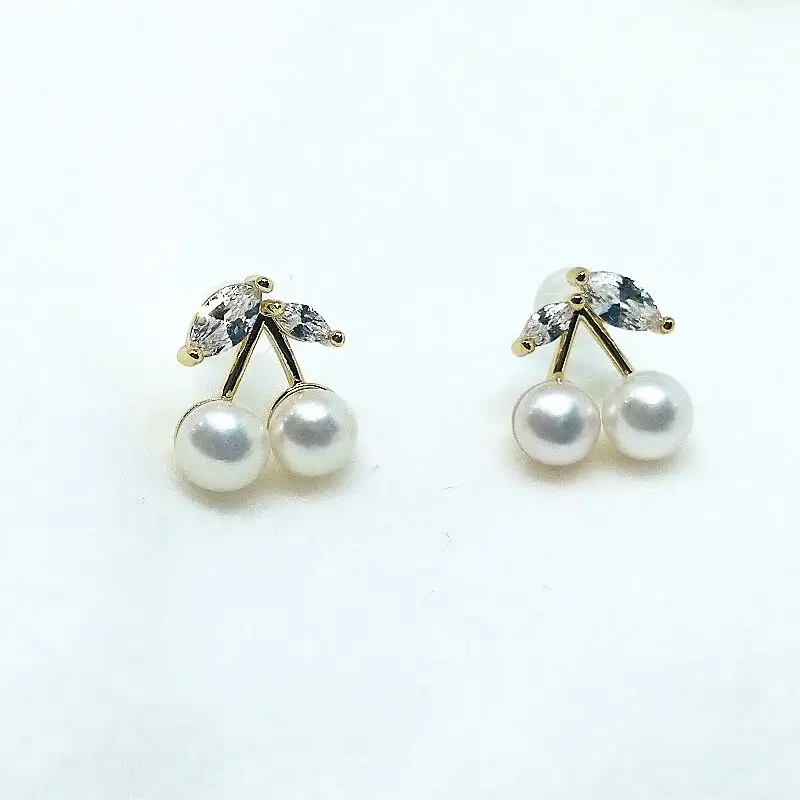 2116 真珠ピアス・さくらんぼ・G（淡水本真珠・ボタン） 贈り物 かわいい アクセサリー カジュアル オシャレ クリスマスプレゼント チェリー