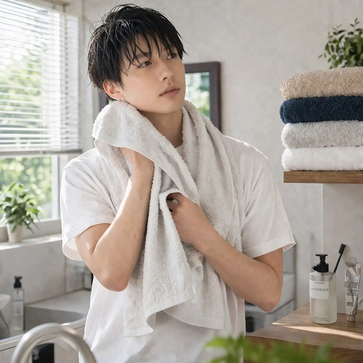 高吸水タオル フェイス2枚・バスタオル1枚 ライトグレー