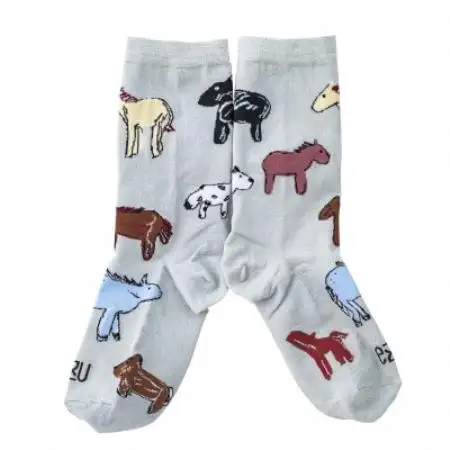 【ezu】horses chattering socks　◆靴下◆おしゃれ◆ジャガード編み◆お馬【1735272】