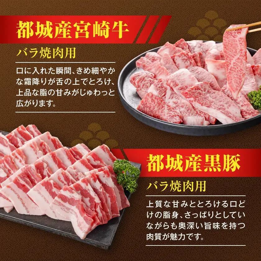 焼肉・BBQにオススメ!4種セット〔13-N4-006〕_(都城市) 宮崎牛 バラ 黒豚 国産若鶏 モモ ポークソーセージ 焼肉 BQQ