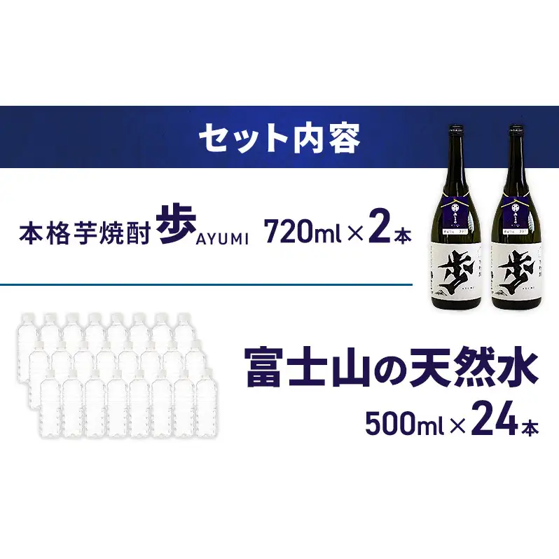 【8月上旬発送】焼酎 水 セット 芋焼酎 歩 720ml 2本 ＆ アイリスオーヤマ 天然水 ラベルレス 500ml 24本 富士山 飲料水 裾野市 静岡県