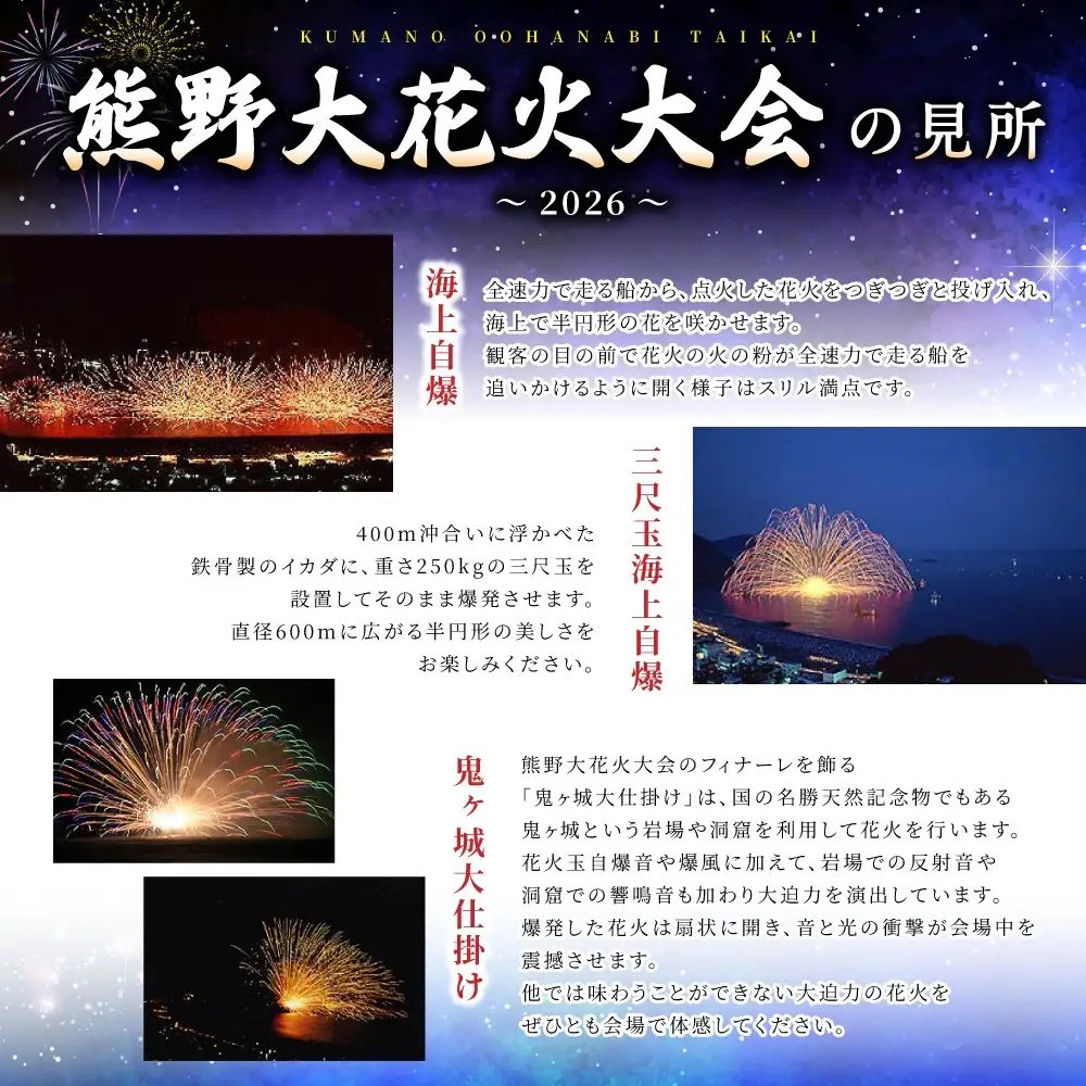 【令和8年8月17日開催】熊野大花火大会 ～2026～ 協賛観覧席（浜席：定員4名）数量限定 花火大会チケット 【knkk0001】
