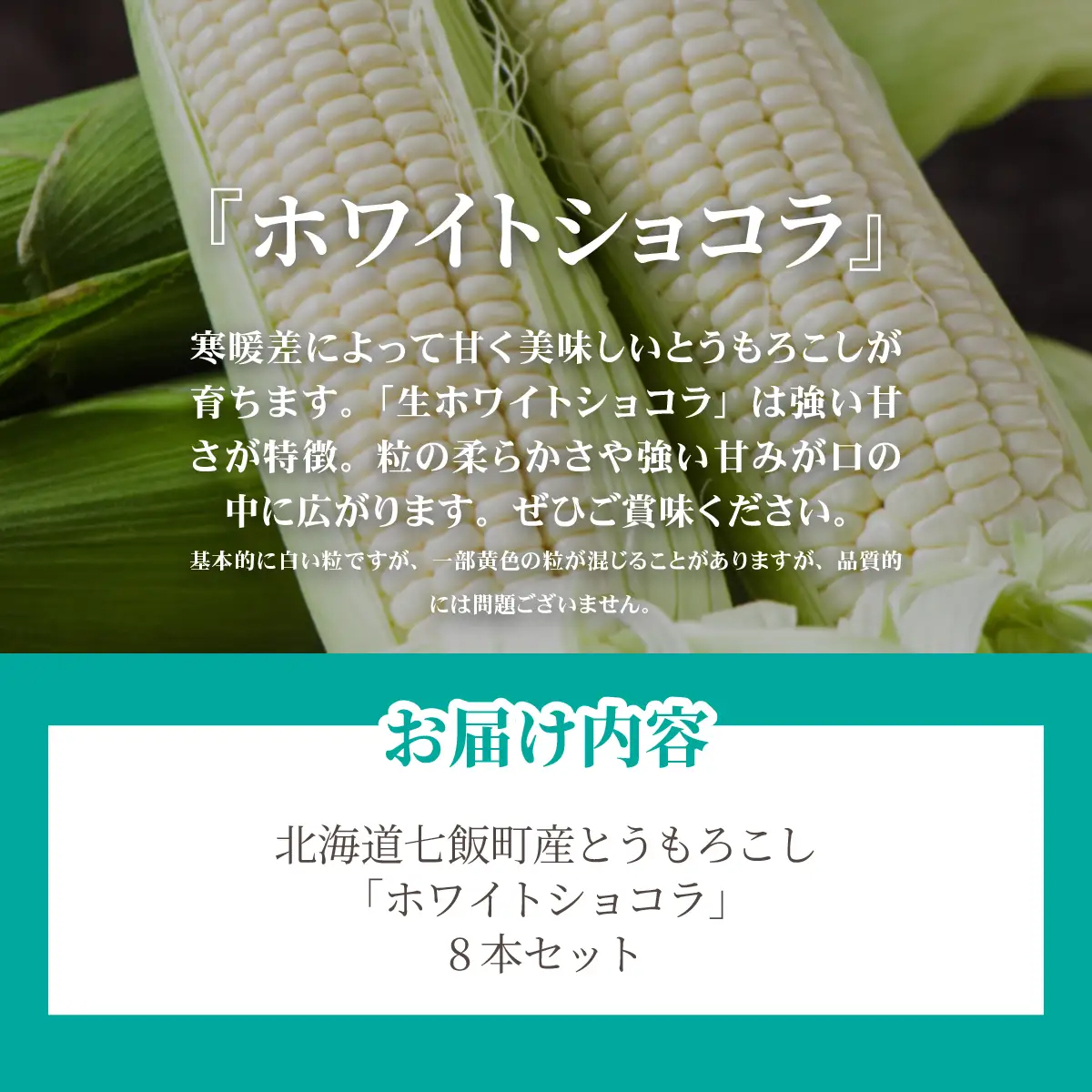 【先行予約】北海道七飯町産とうもろこし 「ホワイトショコラ」8本セット(令和8年8月上旬頃より順次発送) NABU007