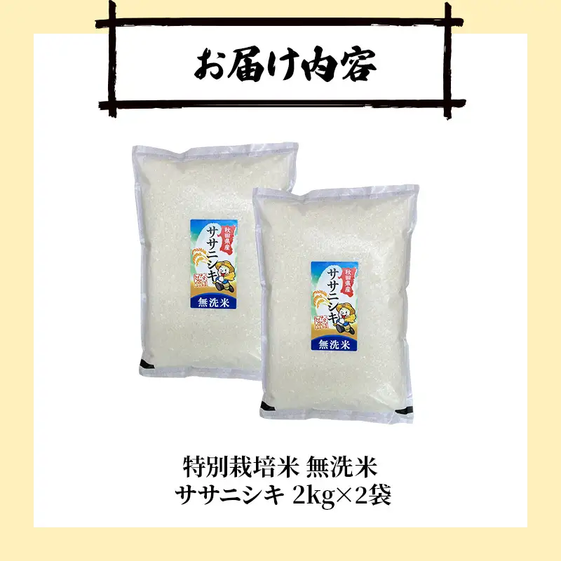 【令和8年産 新米予約】【無洗米】秋田県産特別栽培米ササニシキ4kg（2kg×2袋）新米 お米 おこめ 精米 小分け 特別栽培米