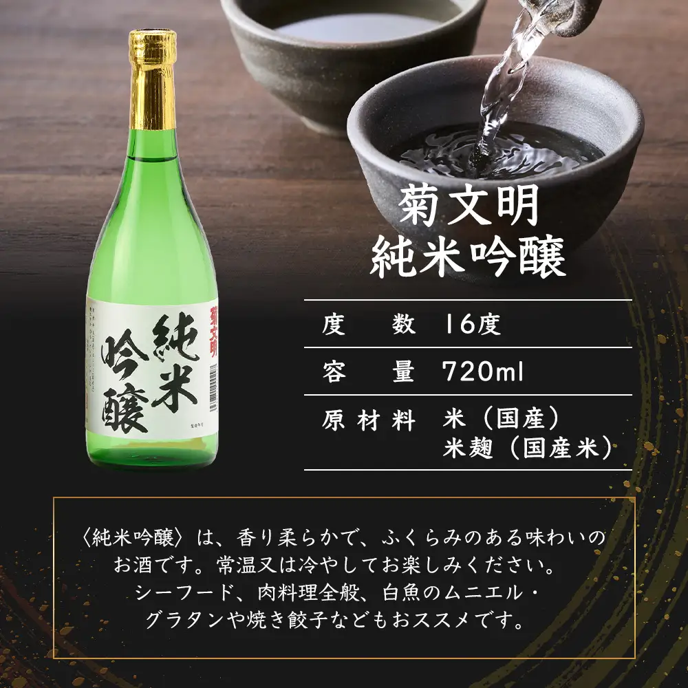 菊文明 純米吟醸 本醸造辛口 セット 合計2本 日本酒 清酒 お酒 北村醸造場