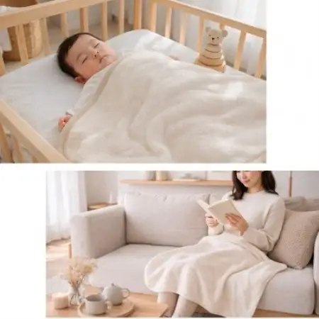 【ベビーサイズ】ふわふわ 生成りのオーガニックコットン綿毛布(70×100)【1738902】