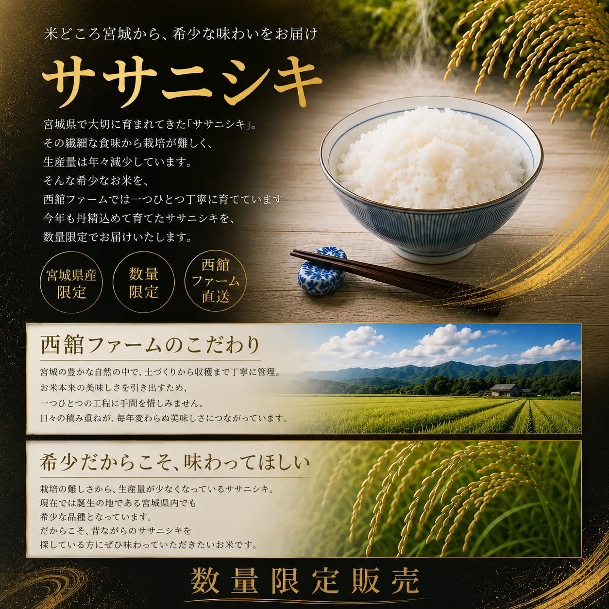 【令和8年産】◆西舘ファーム 美里町産ササニシキ3kg（玄米）※2026年9月下旬より順次発送 【数量限定】/ 米 お米 ささにしき 精米 玄米 新米 【nidf008】 