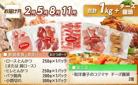 全部真空パック！10回お届け！「おさつポーク」と加工品定期便_TAA10-1402_(都城市) 小分け 真空 かさばらない ブランドポーク 豚肉 加工品 セット バラエティ豊かにお届け おさつポーク チーズ饅頭 小分け 真空パック