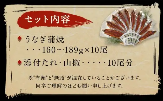 【土用の丑の日にお届け】鰻天屋の九州産うなぎ 蒲焼 10尾 セット (1尾あたり160～189g)