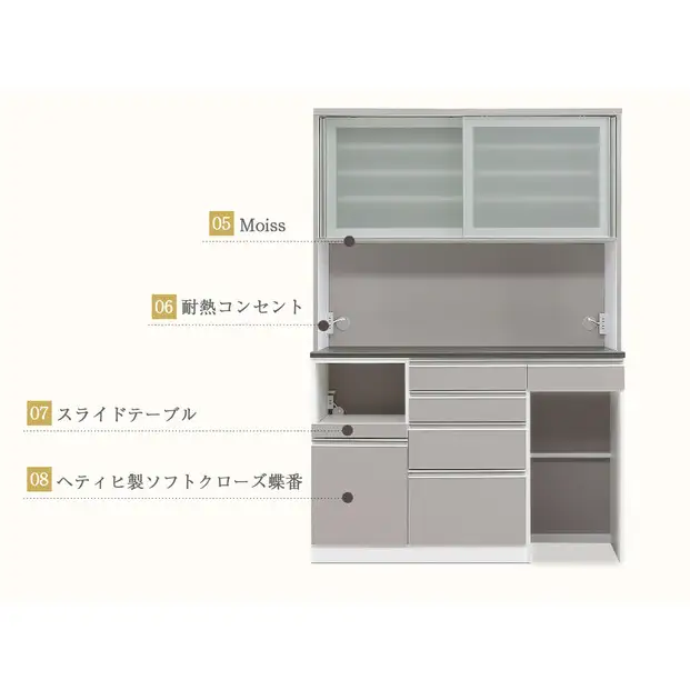 ライラ 幅140cm 高さ205cm キッチンボード ハイタイプ オープンボード