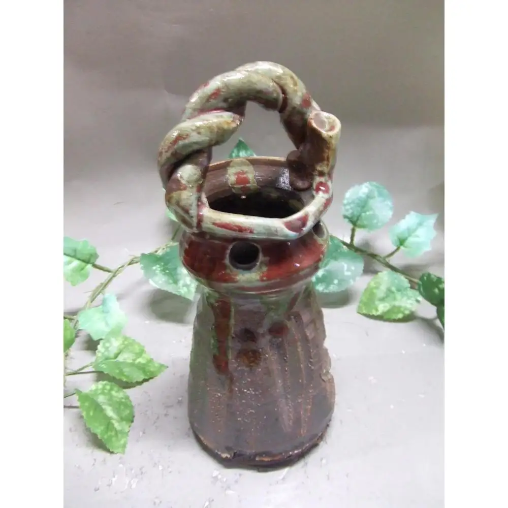 【信楽焼】陶彩手付花入　花器　花瓶　　　　nha-052