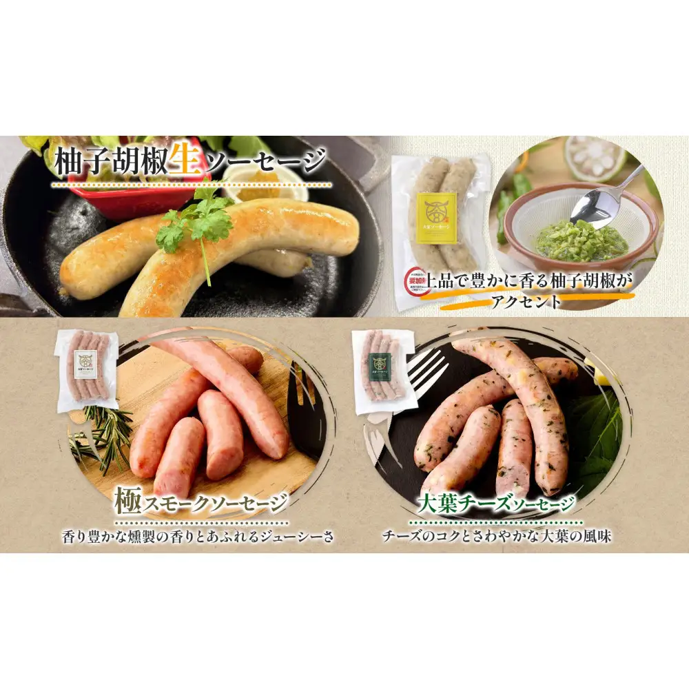 無地熨斗 大宮ソーセージ ソーセージ 3種 味違い 詰め合わせ セット【11100-2653】豚肉 肉 加工品 生ソーセージ おかず 惣菜 おつまみ 冷凍 ギフト 小分け 贈り物 燻製 柚子胡椒 チーズ 粗挽き ジューシー 食べ比べ 埼玉県 さいたま市