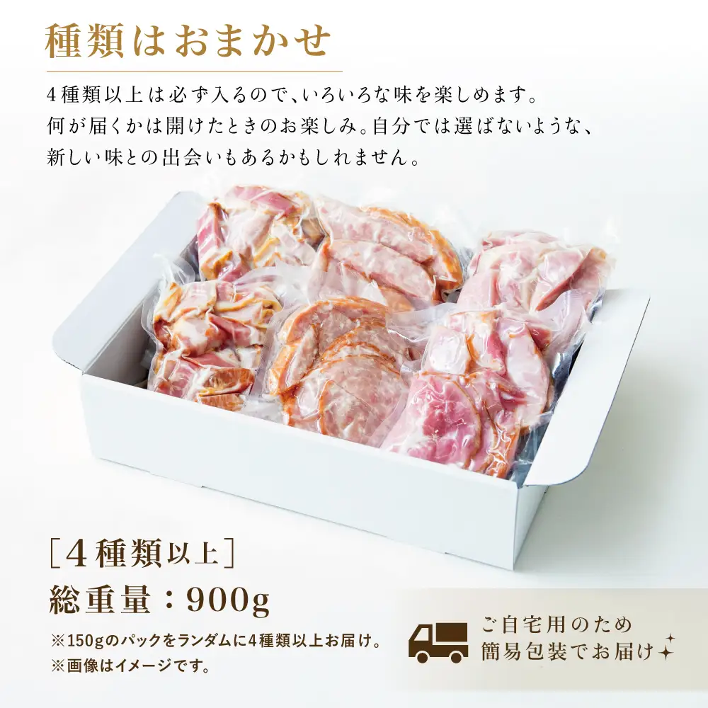 【訳あり】 マイスター山野井 ご自宅用 お楽しみパック（4種類以上・切り落とし）計900g ボロニア ソーセージ ハム ベーコン ロースハム 燻製 あらびきポーク 切落し 鹿児島県 南さつま市 グルメ ワケあり お取り寄せ