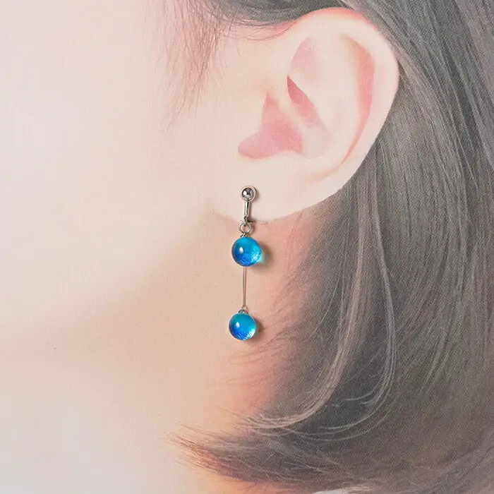 2469.ジュエリー イヤリング 2連 アクセサリー 湖水 ガラス細工 ハンドメイド 手作り 北海道 弟子屈町