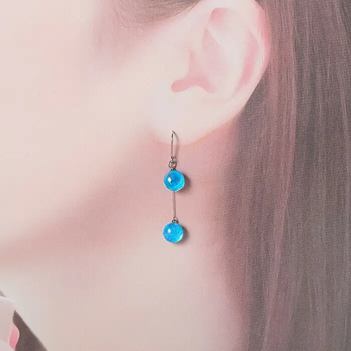 2471.ジュエリー ピアス 2連 アクセサリー 湖水 ガラス細工 ハンドメイド 手作り 北海道 弟子屈町