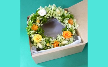 プリザーブドフラワー　バラとアジサイのリースS（イエロー）【14000901】