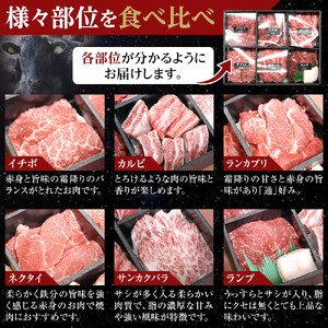 ＜期間限定・ソーセージ1袋付（お試し品）＞焼肉 北海道産 星空の黒牛 厳選6種 食べ比べ 約650g 牛肉 牛 お肉 バーベキュー ロース カルビ 肉　|  食べ比べ