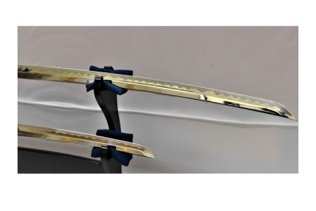 H85-08 模造刀 飾り刀（金茶） 大小セット 刀掛け付き　　( 濃州堂 )