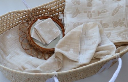 【babybear】多重ガーゼ ベビーハーフケット&タオル 7枚セット（ベージュ）