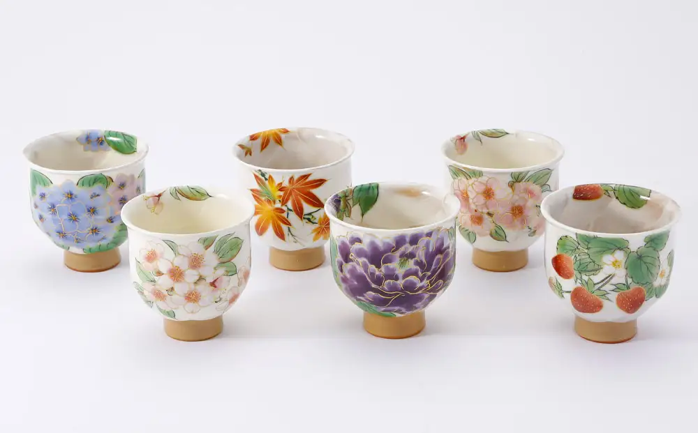 【陶あん】京焼・清水焼 色絵変形湯呑6個セット｜清水焼 コップ 食器 人気［ 京都 清水焼 京焼 陶芸 食器 人気 おすすめ カップ コップ 湯呑 器 お取り寄せ 通販 送料無料 ふるさと納税 ］