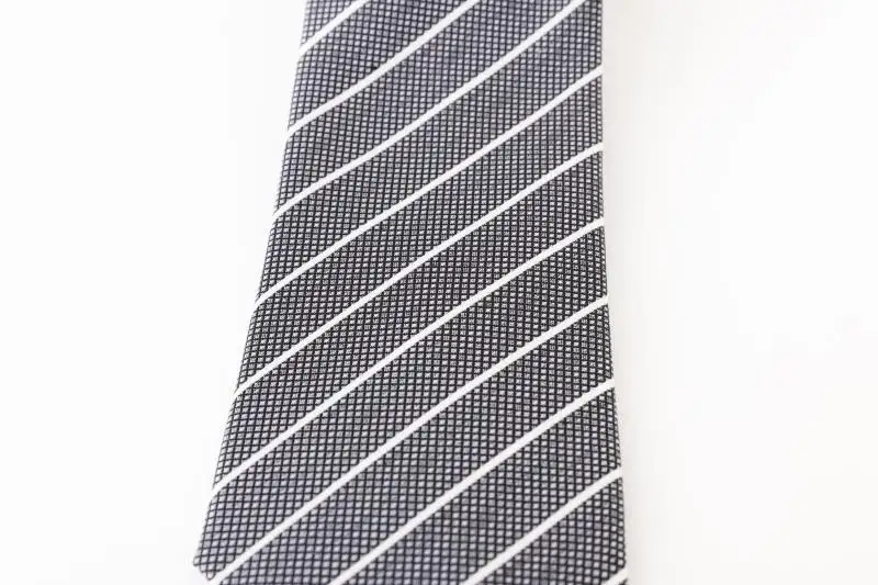 【西陣活性化を応援！】シルク100％西陣織ネクタイ（ストライプ白ライン・グレー）