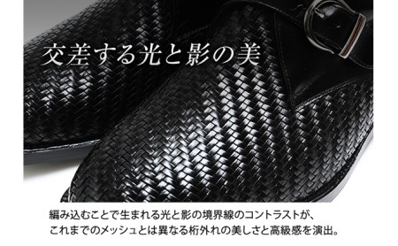 ビジネスシューズ 本革 革靴 カンガルー革 通気性 メッシュ モンク 紳士靴 4E ワイド No.1275 ブラック ファッション 雑貨 日用品  BN002 26.0cm