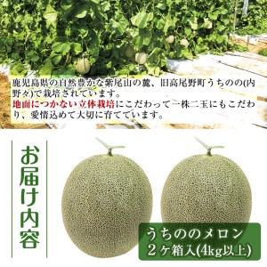 【先行予約】うちのの メロン 2玉 計4kg 以上 果物 フルーツ ギフト 【山ん神】 i339