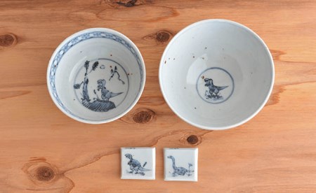 【波佐見焼】DINOSAUR 茶碗大小2点・箸置き2点セット【studiowani】 [MB02] 