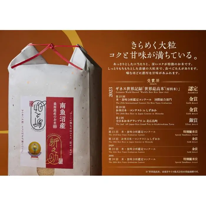 【頒布会】ギネス世界記録「世界最高米」認定 最高級南魚沼産新之助10kg(5kg×2)×6ヵ月 桑原農産のお米(精米)【定期便 銘柄米 ブランド米 精米 新之助 魚沼産 新潟米 産地直送 お米 米 こめ コメ ご飯 御飯 ごはん】