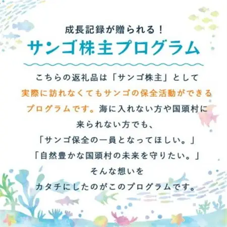 離れていても応援できる!国頭村の「サンゴ株主」プログラム1株【1579236】