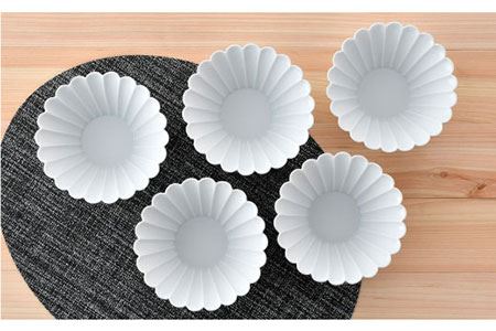 【波佐見焼】菊型 大鉢 ボウル 5点セット（白） 食器 皿 【洸琳窯】 [GE21]  波佐見焼