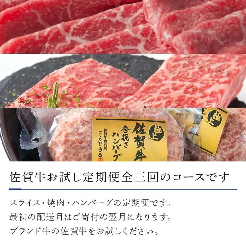 「定期便全3回」 佐賀牛 お試し定期便 寄附翌月から発送 モモスライス400g 6種盛360g ハンバーグ140g×6 (合計1.6kg) A5～A4等級 ギフト 贈り物