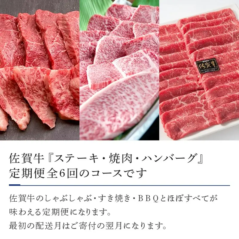 「定期便全6回」 佐賀牛 ステーキ・焼肉・ハンバーグ 寄附翌月から発送 (合計3.96kg) A5～A4等級 ギフト 贈り物