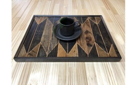 AV4　KOZAinoOBON【古材のお盆】矢絣　【 古材 お盆 盆 和風 ランチョンマット トレイ トレー レトロ 手作り 木製 木目 和柄 】