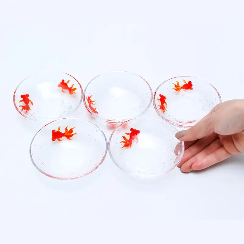 ＜ガラス作家 松尾具美＞金魚豆皿 5枚セット 硝子 ガラス 豆皿 セット 皿 金魚 松尾具美 贈り物 ギフト F6L-1265