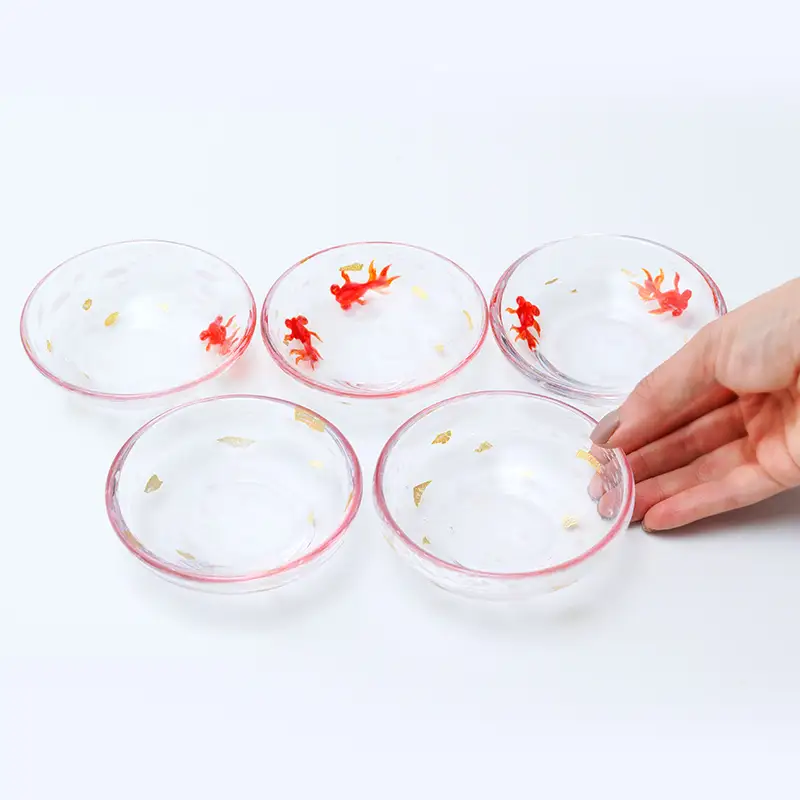 ＜ガラス作家 松尾具美＞豆皿「薄氷」5枚セット 硝子 ガラス うすらい 豆皿 セット 皿 金魚 松尾具美 贈り物 ギフト F6L-1267