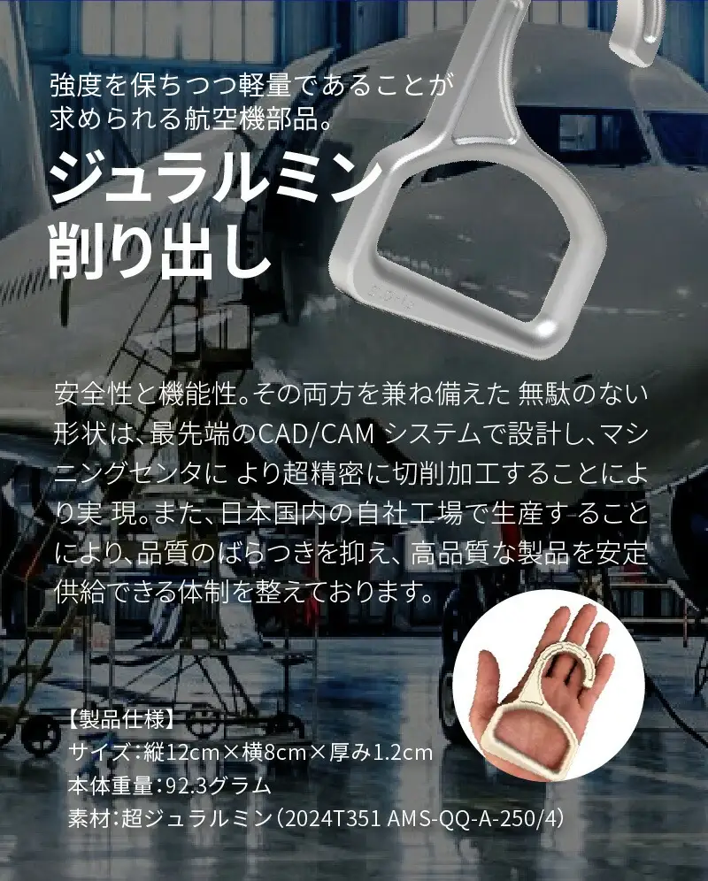 S.Grip(航空機部品と同じ素材で軽い) コロナ対策グッズ つり革 非接触 フック ウイルス対策 ドアオープナー グリップ 日本製