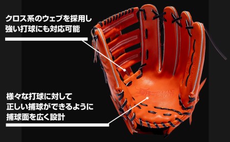 宮崎県産牛革使用 WAGYU JB 硬式用 グラブ 外野手用 JB-008(オレンジ/右投げ用)