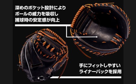 宮崎県産牛革使用 WAGYU JB ミット 硬式用 捕手用 JB-002F(ブラック/右投げ用)