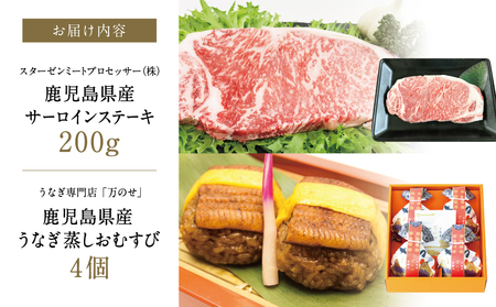 【鹿児島県産】黒毛和牛ステーキとうなぎ蒸しおむすびの贅沢セット（同梱発送） 肉 牛肉 鰻 セット ギフト 贈答 冷凍 スターゼン
