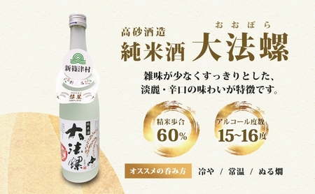 新篠津村産 「彗星」使用 純米酒 大法螺（おおぼら） 720ml 2本 淡麗 辛口 日本酒 酒 お酒 彗星 特産品 冷 常温 ぬる燗 アルコール プレゼント 贈り物 北海道 新篠津村