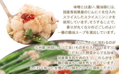 【もつ鍋一藤】国産 黒毛和牛肉のもつ 醤油味（2～3人前）