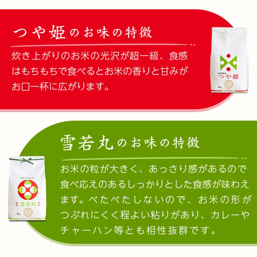 令和7年産　山形県産　つや姫・雪若丸　計10kg_米 こめ 白米 精米 精白米 特別栽培米 つや姫 雪若丸 山形県 ブランド米 産地直送 人気 おすすめ 贈答 ギフト プレゼント 送料無料 お取り寄せ お米 ごはん_【1144536】