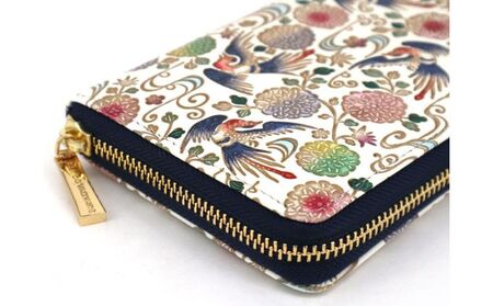 【文庫屋大関】 大容量　ぐるっとファスナーの長財布　花鳥【皮革工芸品】 ファッション小物 民芸品 